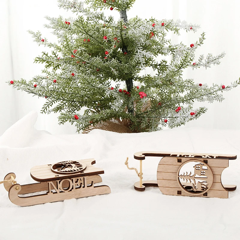 

1Pcs Mini Wooden Sleigh Ski Board Xmas Sled DIY Christmas Landscape DollHouse Toy Tabletop Miniatures Decor