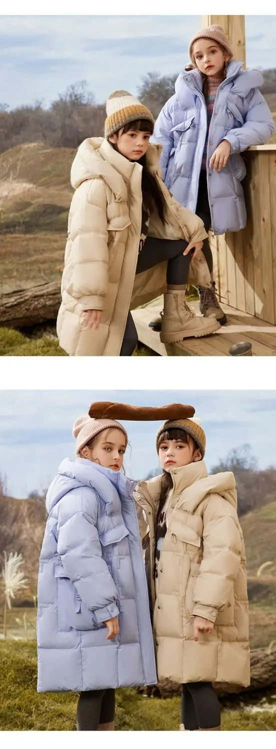 Winter Girl's Thickness White Duck Down Jacket Girls Long Warm Puffer Coat Boys Waterproof Hooded Parkas Kids Snow Outerwear