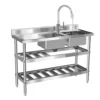 47.2*17.7*31.9 Inch Stainless Steel Kitchen Double Sink with Drawable Hot Cold Water Faucet Separate Sinks with Storage Rack 1