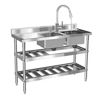 47.2*17.7*31.9 Inch Stainless Steel Kitchen Double Sink with Drawable Hot Cold Water Faucet Separate Sinks with Storage Rack 1