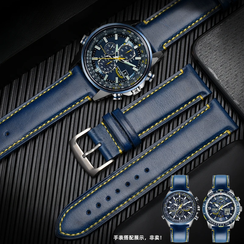 Per Citizen Blue Angel Air Eagle Jy-8035-04E/8030-83E Accessori In Vera Pelle Cinturino In Acciaio Inossidabile Massiccio Con Fibbia 23