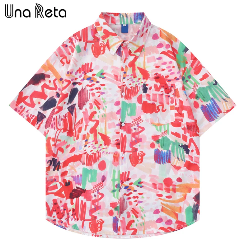 

Una Reta Print Men's Shirt Summer Tops Streetwear Hawaiian Short Sleeve Shirts For Men Harujuku Single-breasted Oversized Shirts