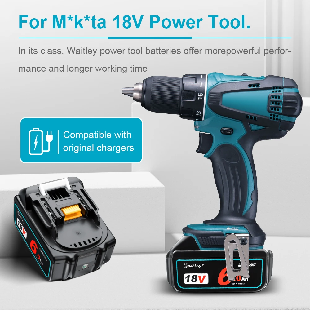 Power Tool Battery 18V 6.0Ah Rechargeable Li-ion for Makita