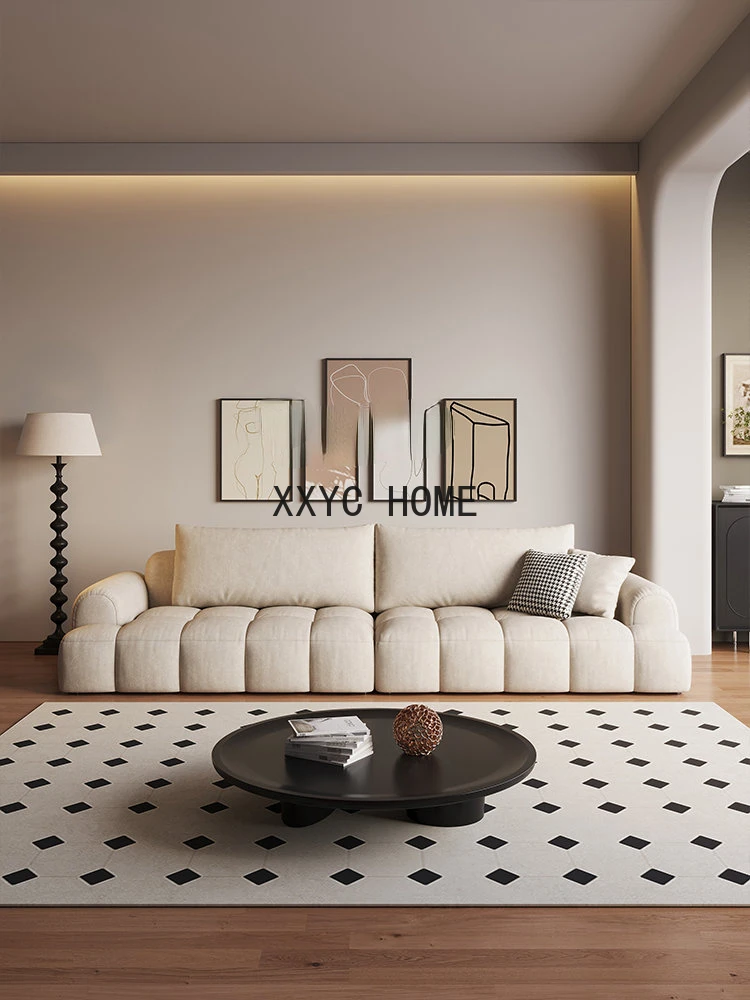 

Fabric Sofa Puff Cotton Candy Middle and Ancient Small Apartment Living Room Tofu Block Piano Keys Cloth Sofa