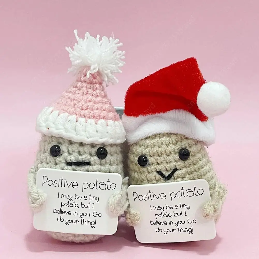 Positive Potato Toy Gifts Funny Crochet Positive Potato Knitted Doll with  Positive Card, Mini Creative Small Gifts for Friends Party Decoration