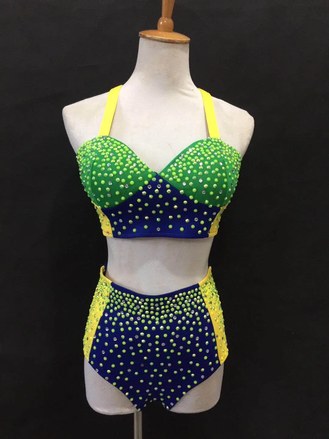 

New Color Super Dense Hot Drilling Sexy Split 2 Piece Set Nightclub Bar Singer Stage Costume Sexy Rhinestone Dress DJDS Set