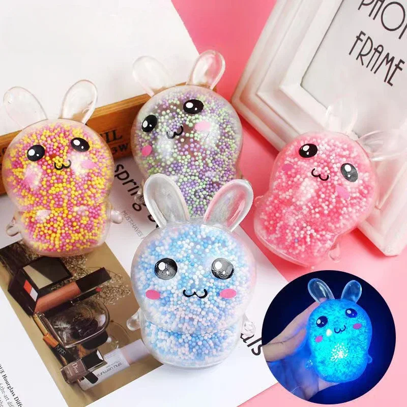 Fidget Toy 1PCS Squishy Bunny Stress Balls With Light Stress Relief Toy Girls Kids For Easter Basket Stuffers