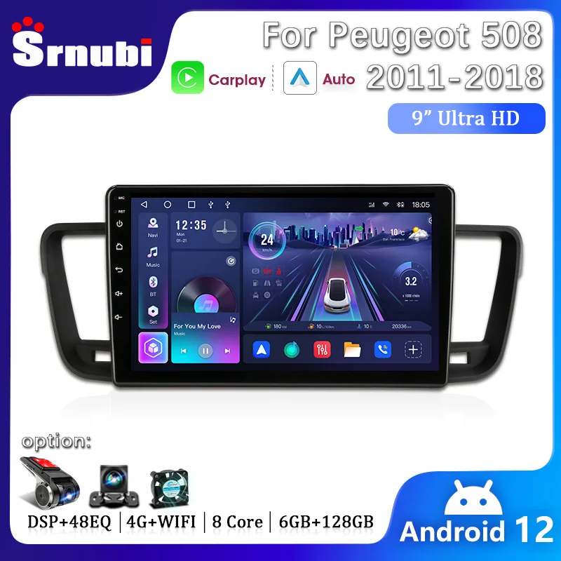 

Srnubi Android 12 Беспроводной Carplay авто для Peugeot 508 2011-2018 SW 2 Din автомобильный радиоприемник мультимедийный плеер головное устройство Навигация DVD