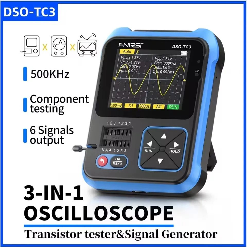FNIRSI DSO-TC3 Mini oscilloscopio digitale portatile Tester per transistor Sorgente segnale Tester per componenti elettronici multifunzione 3in1 - immagine 2
