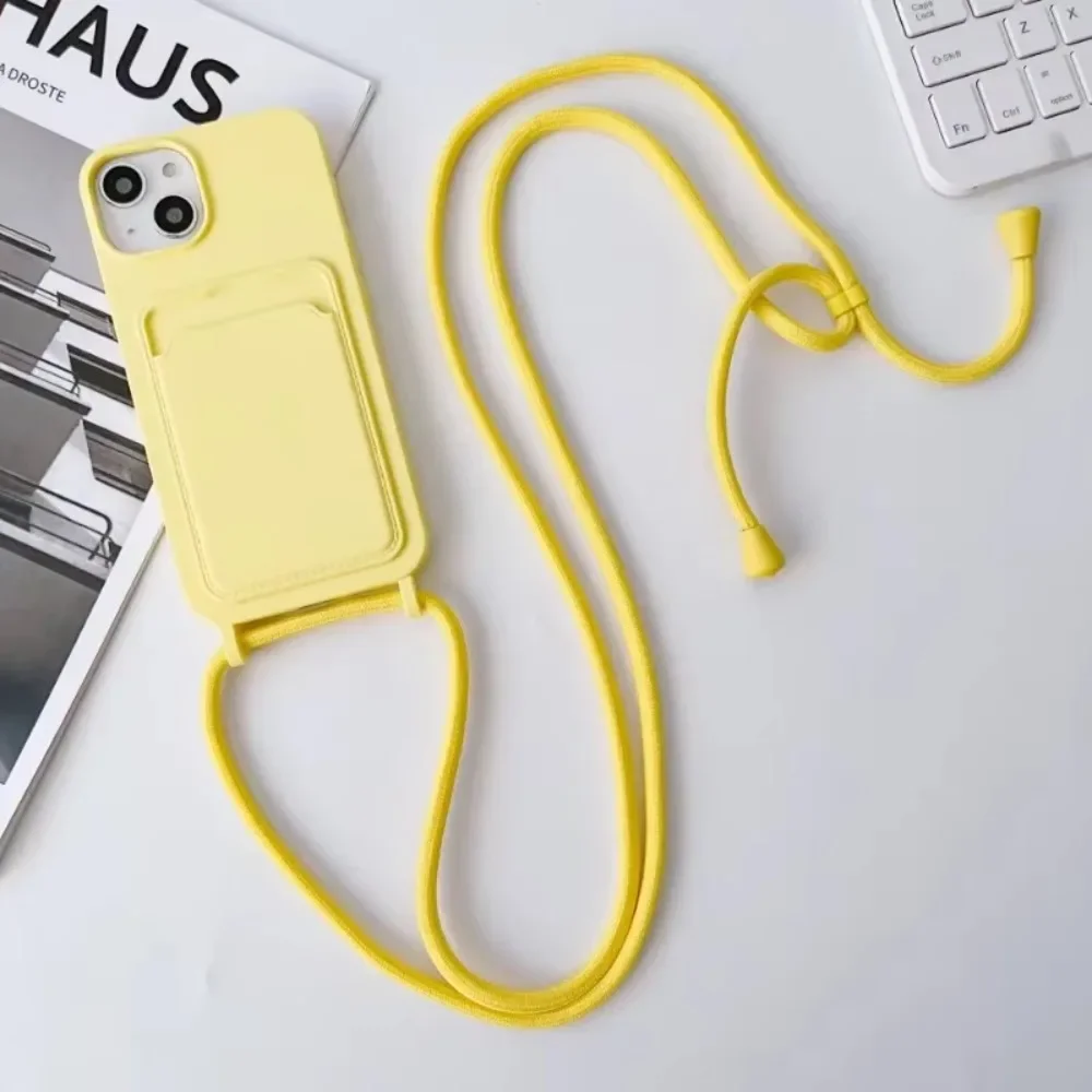 Versatile Lanyard Rope Phone Case with Card Holder and Necklace Strap - Soft Silicone Cover