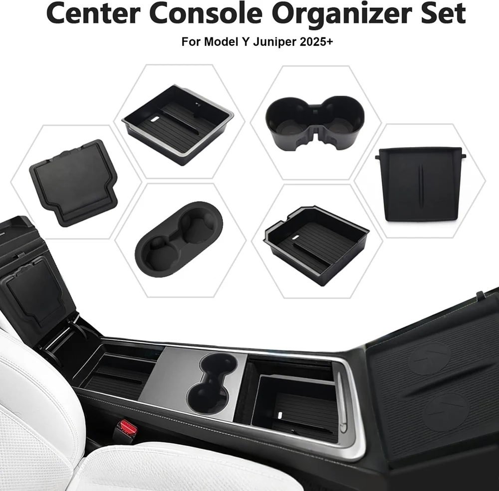 Für Tesla Modell Y Juniper 2025 Konsole Organizer Armlehne Ablage Tasse Halter Versteckte Lagerung Box Drahtlose Ladegerät Matte – Detail 2