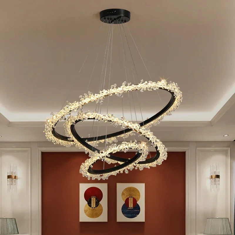 Nordic Luxury Led Crystal Ring Chandeliers for Living Dining Room Modern Minimalism Crystal Pendant Light Hanging Chandelier 4