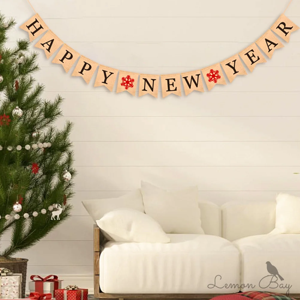

Happy New Year Pennant Party Banner with String Hanging Cloth Decorations for Christmas Party