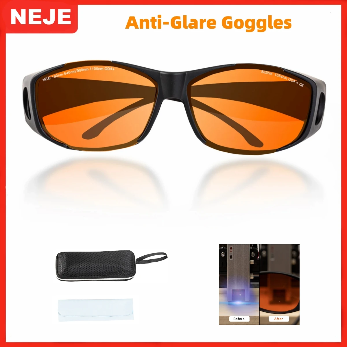 

NEJE Anti-Glare Goggles Laser Protection Goggles190nm-540nm/900nm-1100nm Wavelength UV/Purple and Blue Laser Safety Glasses