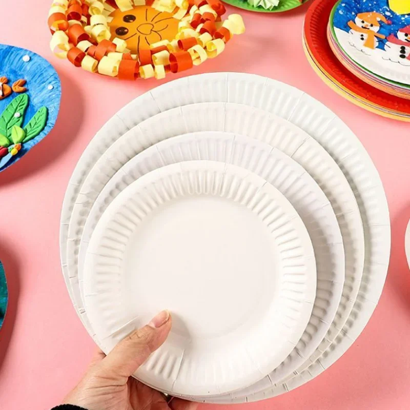 Disposable Paper Plates - 50pcs White Cardboard Party Tableware for Picnics  Kids Crafts