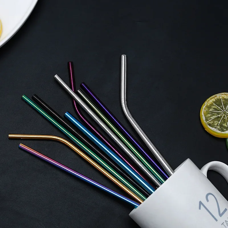 10 Colors Metal Drinking Straws 20Pcs Colorful Reusable 304 Stainless Steel Straws Set with 2 Brush for Bar Drinkware