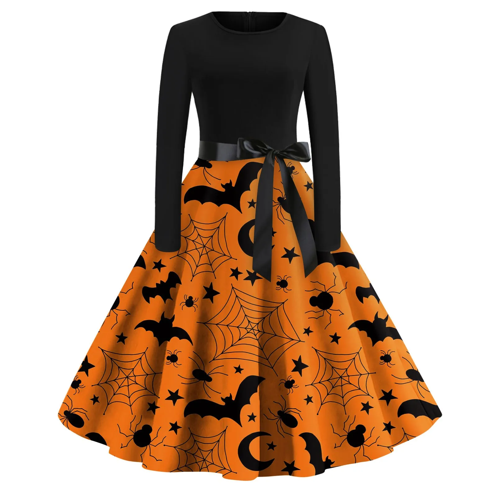 

Halloween Print Flare Dress For Women Long Sleeve Dress Hollow Party Casual Dresses Evening Dresses Maxi Dress For Women