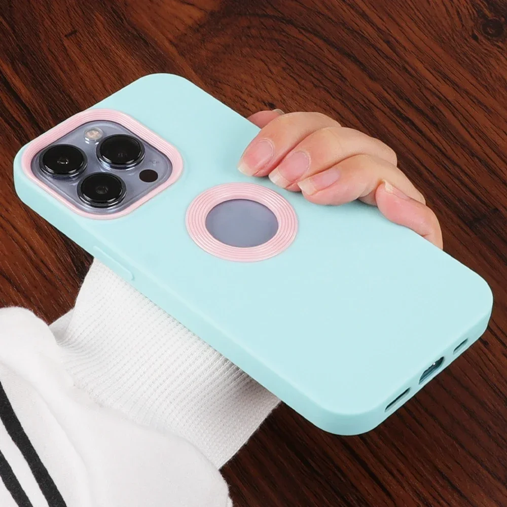 thumbnail image 1 of Funda de silicona suave a prueba de golpes para iPhone, carcasa con contraste de Color y logotipo de lujo para iPhone 15, 14, 13, 12, 11 Pro Max, X, Xr, Xs Max, 8, 7 Plus, SE, 1 of 5