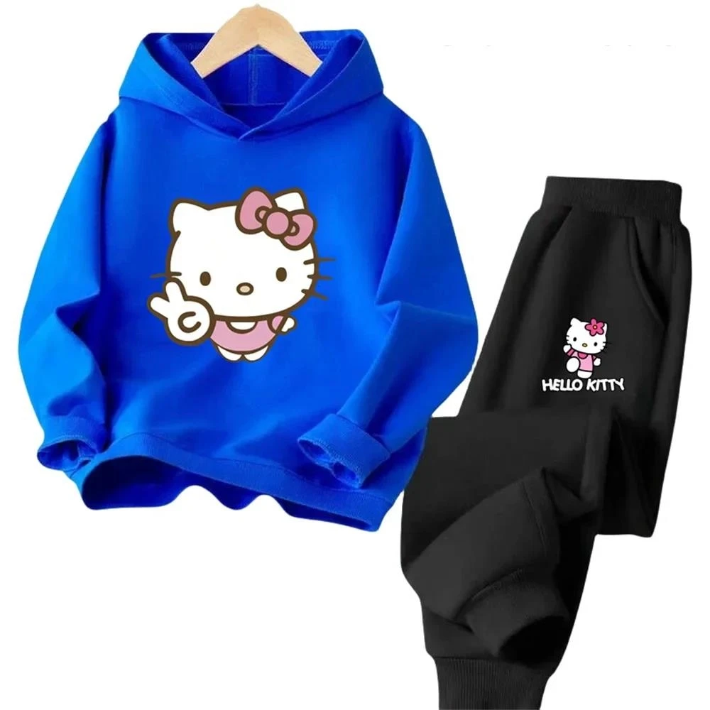 thumbnail image 1 of Traje deportivo de ocio para niñas de 3 a 14 años de Hello Kitty, serie de dibujos animados Kawaii, moda de otoño e invierno, 1 of 5