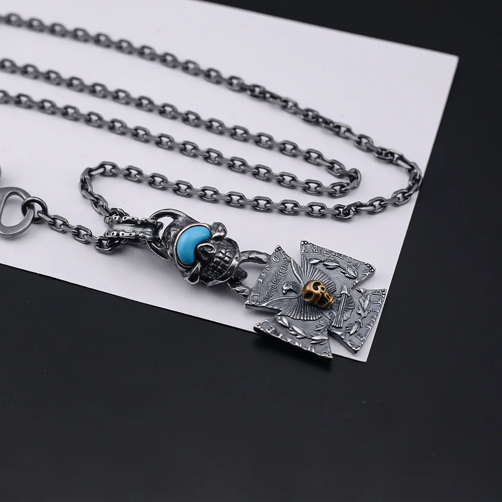 Medieval vintage vintage skull hang tag necklace