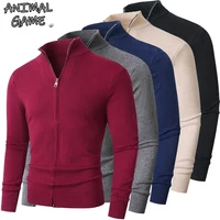 Animal Game Men's Zipper Cardigan Jackets Casual Woolen Sweater Turtleneck Knitwear Warm Jumper Cold Blouse Outdoor Sweatcoats