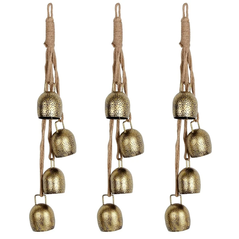 

3X Handheld Chimes Bell Metal Vintage Cowbell,Christmas Bell, Hanging Cow Bell Decorations