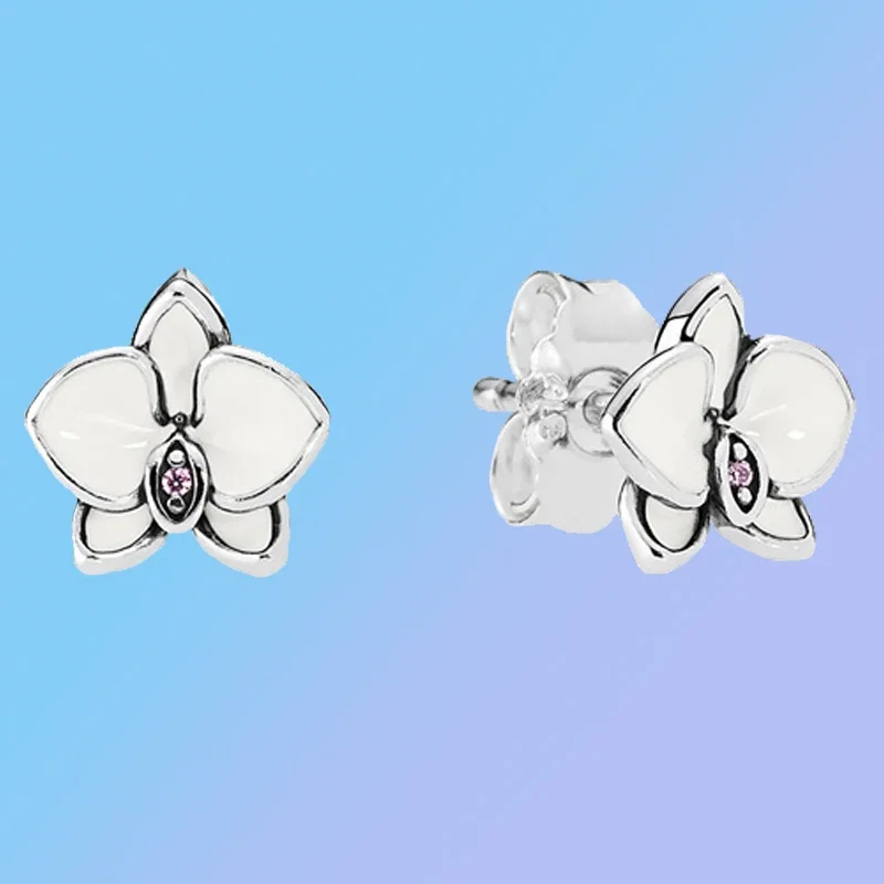 2021 High Quality New S925 Sterling Silver Niche Original Version 1:1 White Orchid Earrings Classic Jewelry Female Hot Sale