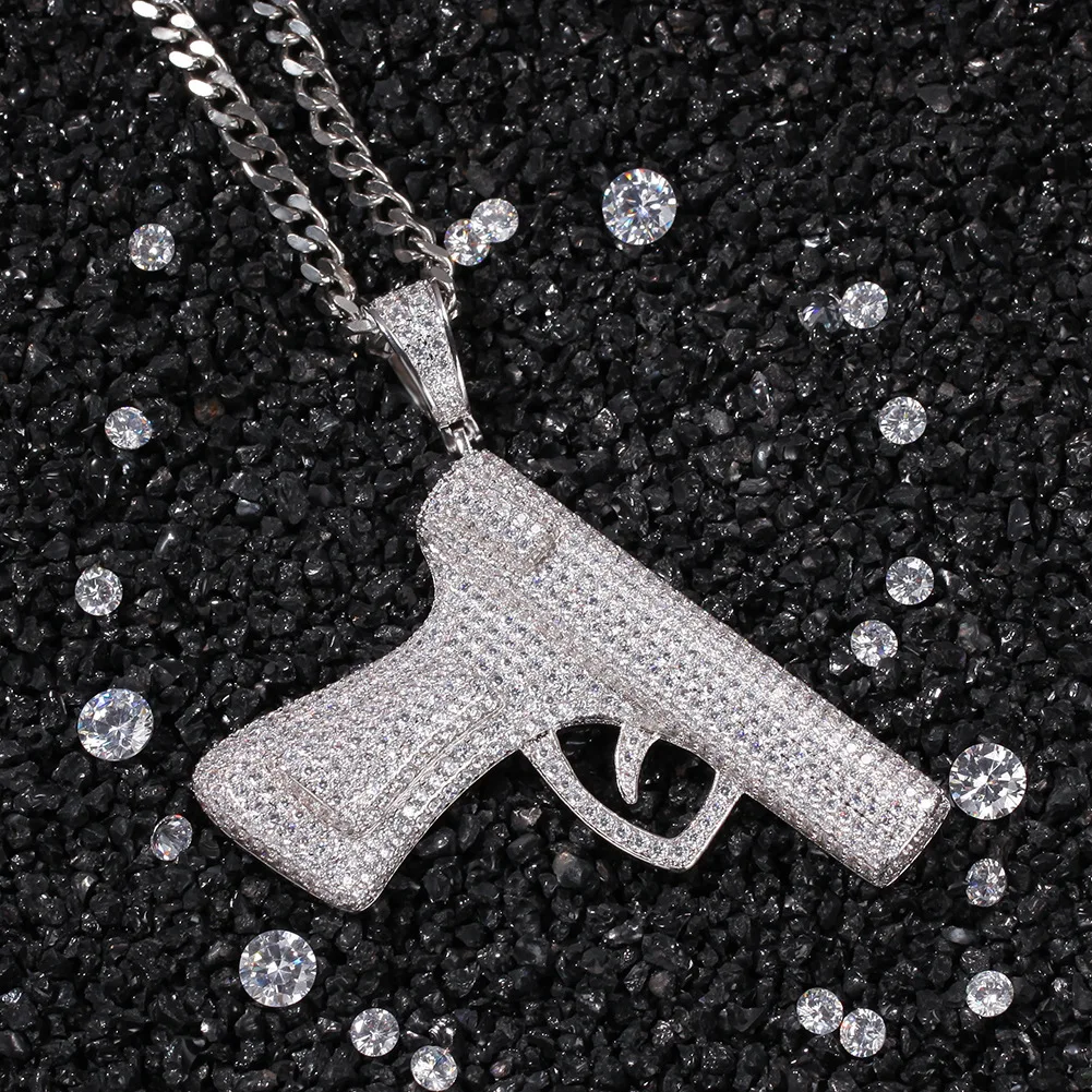 

Scooya hip-hop men pistol pendant necklace stainless steel necklace luxury zircon neckalce for men hip hop rapper cool jewelry