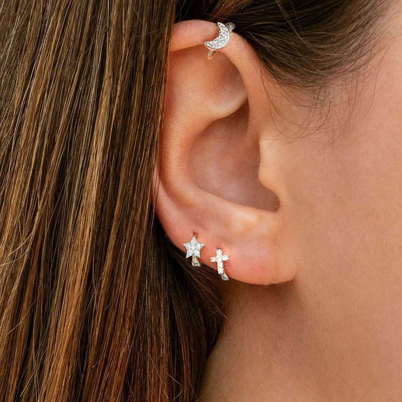Aide 925 Sterling Silver Rectangle Colorful Zircon 6mm Huggie Earrings Mini Circle Second Hole Cartilage Earring Hoops Jewelry