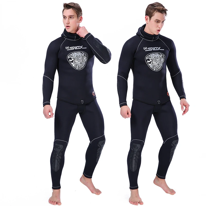 5MM Neoprene Wetsuit Spear Fishing Hooded Men Diving Suit Tops Pants Water Sports Swimsuit Scuba Diving and Snorkeling Wetsuit