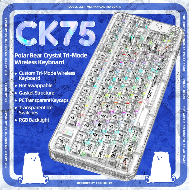 Yunzii-新鮮な有線メカニカルキーボード,マイクロケーター,白い透明な 