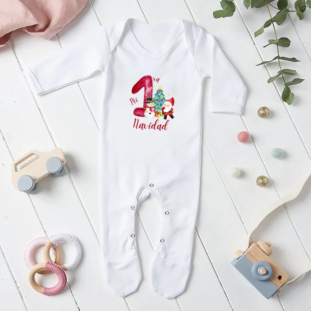 Mi Primera Navidad Print Baby Sleepsuit Deer Print Xmas Babygrow Boys Girls Clothes Baby Christmas Gift Bodysuit