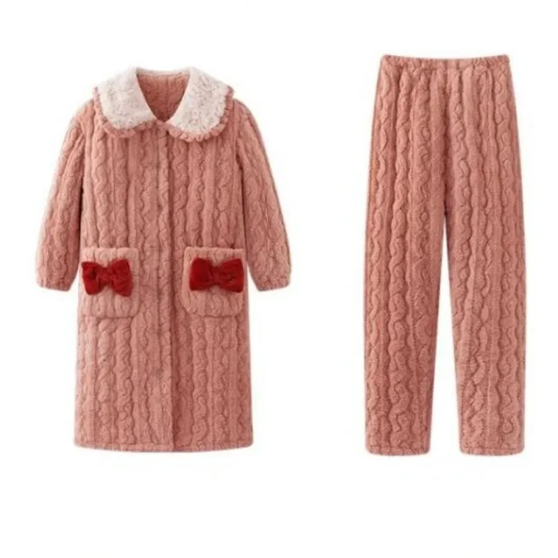2024 New Pajama Women Winter Coral Velvet Loungewear Three-layer Padded Cotton Velvet Sweet Flannel Homewear Two-piece Suit