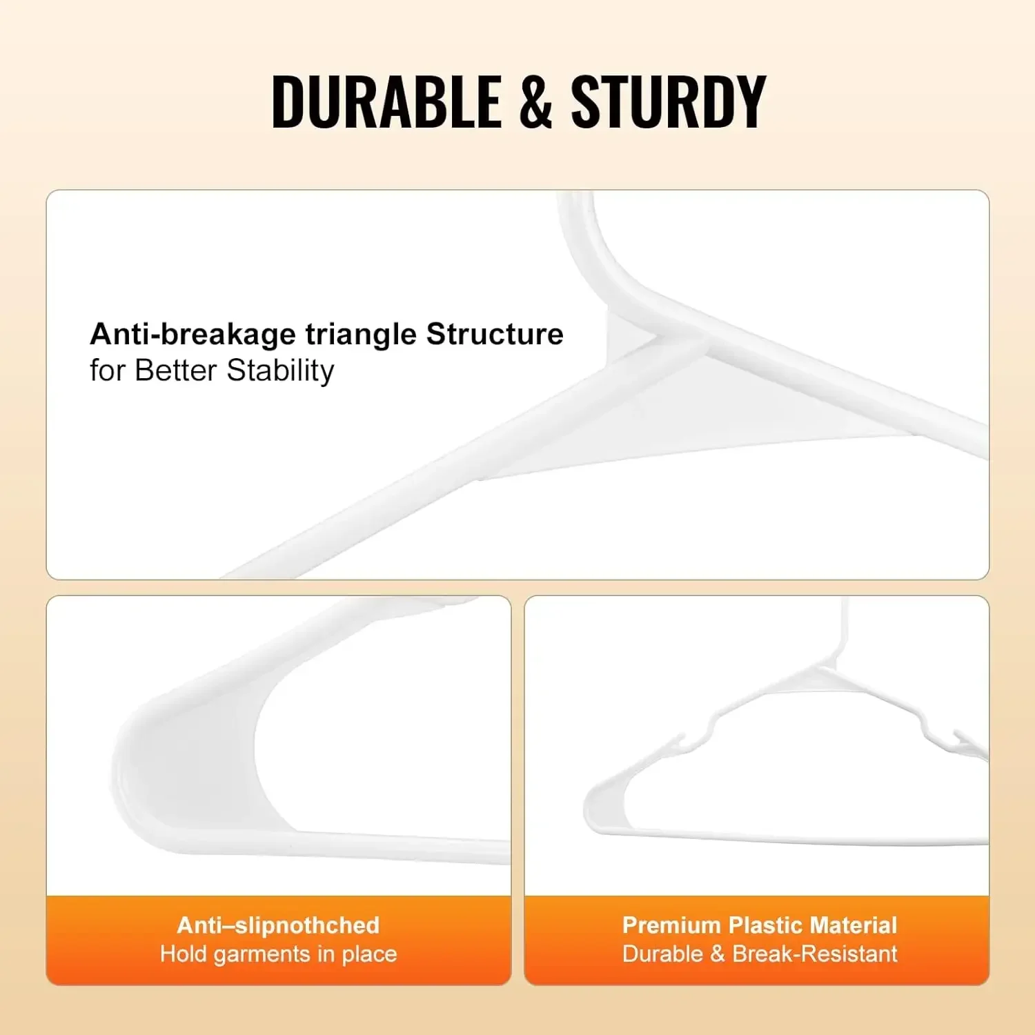 VEVOR Hangers, 0.2 in Ultra-Thin, 50 Pack White Plastic Hangers with Stable Triangular Top Structure & Wider Notch Design 3