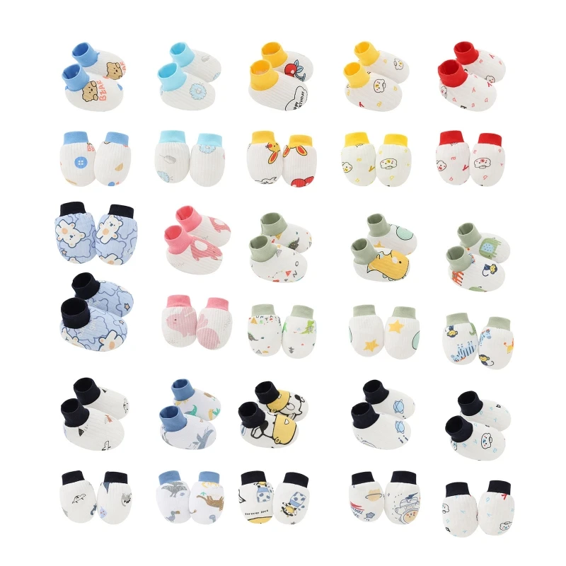 Baby Mittens 2 Pair Soft Cotton Face Protection Gloves Foot Cover Anti Scratch For Toddlers Boys