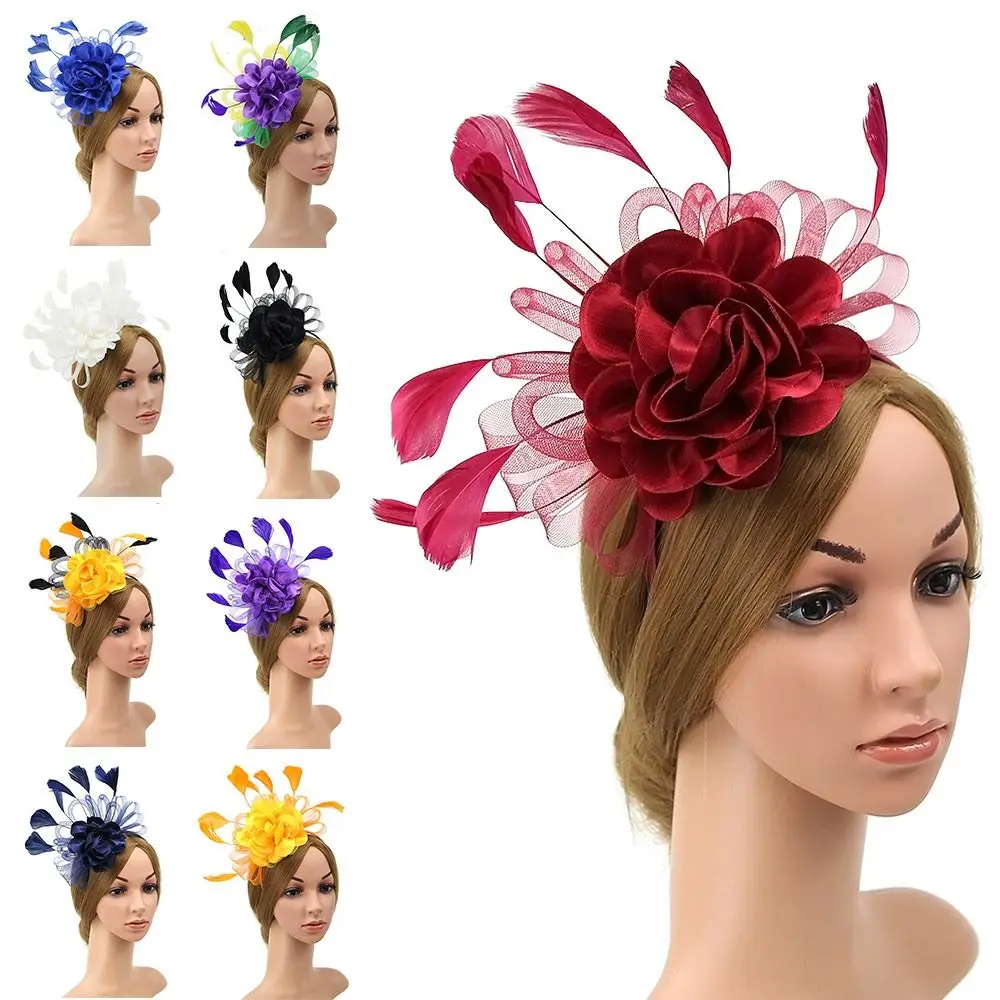 

New Feather Vintage Women Bridal Wedding Hat Flower Hat Clips Tea Party Headwear
