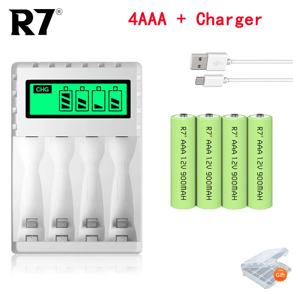 

R7 900mAh 1.2V Rechargeable aaa Battery Ni-MH AAA Battery Rechargeable with LCD charger for 1.2V AA/AAA battery