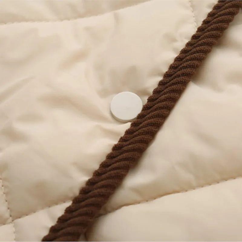 Womens Plus Size Winter Parkas Casual Clothing Color Blocking Lapel Padded Jacket Curve Argyle Coats S52 8212