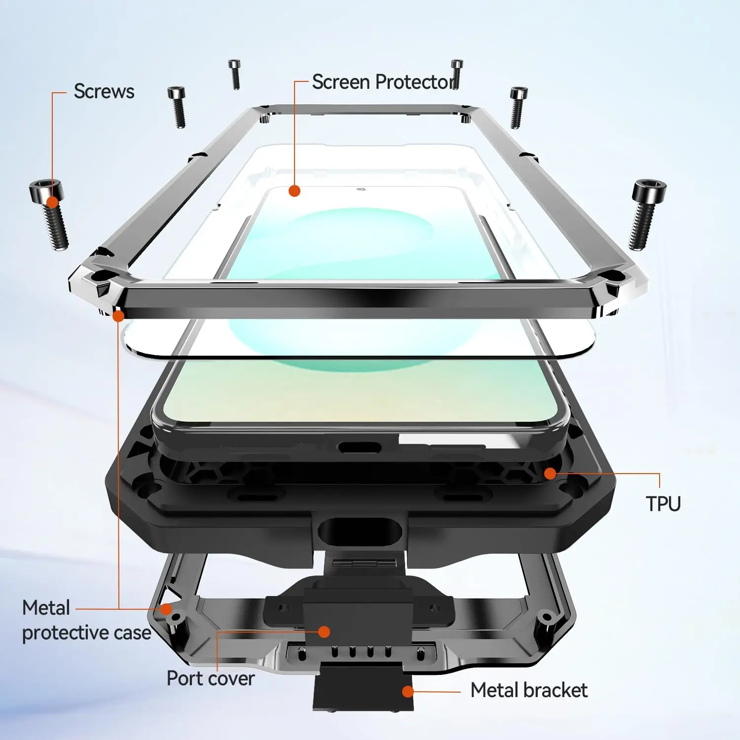 Heavy Duty Military Grade Shockproof Aluminum Case with Built-in Stand and Camera Protection