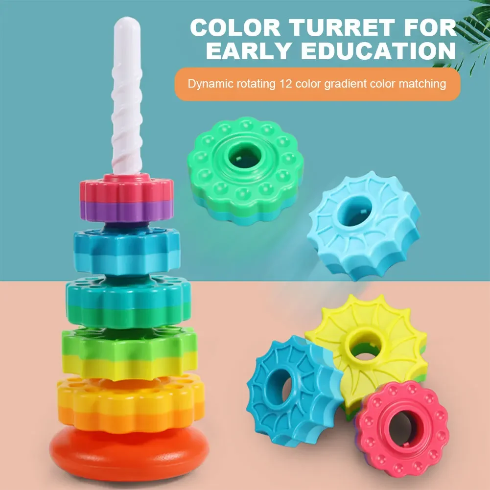 Gears Stacking Rings Toy Eco-Friendly Brain Development Toys Smooth Spining Tower Building Blocks Safe for Kids Holiday Toys