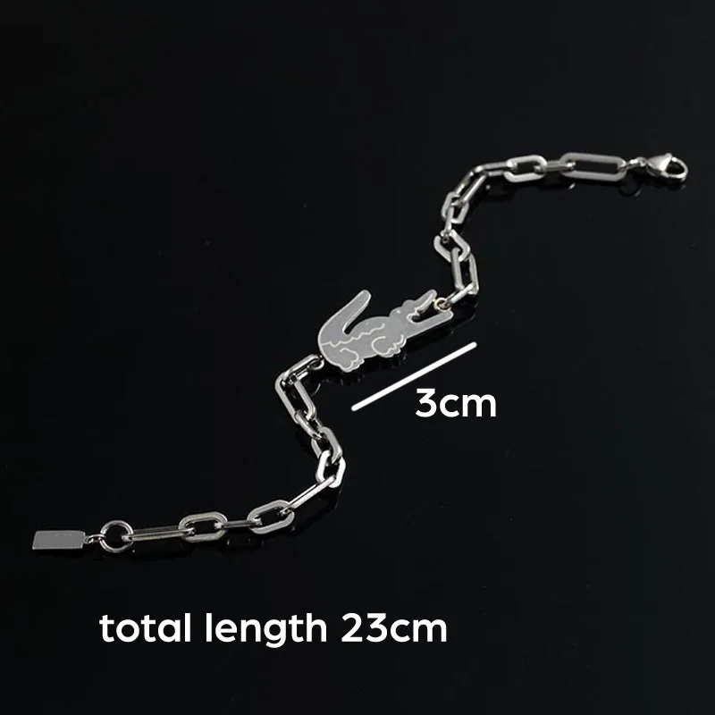 Punk crocodile rectangle pendant Stainless Steel Bracelet