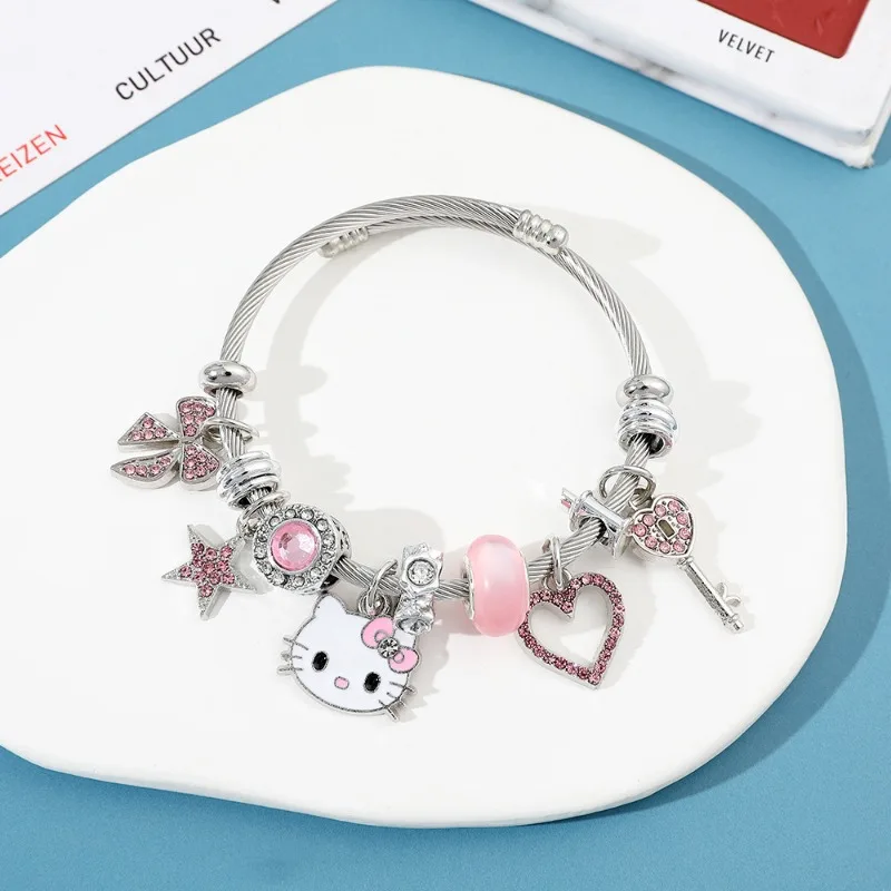

Милые Браслеты Sanrio Y2K, аниме Kawaii Hello Kitty, серебристые бриллианты, Женские Ювелирные изделия, аксессуары, подарки, блестящий браслет