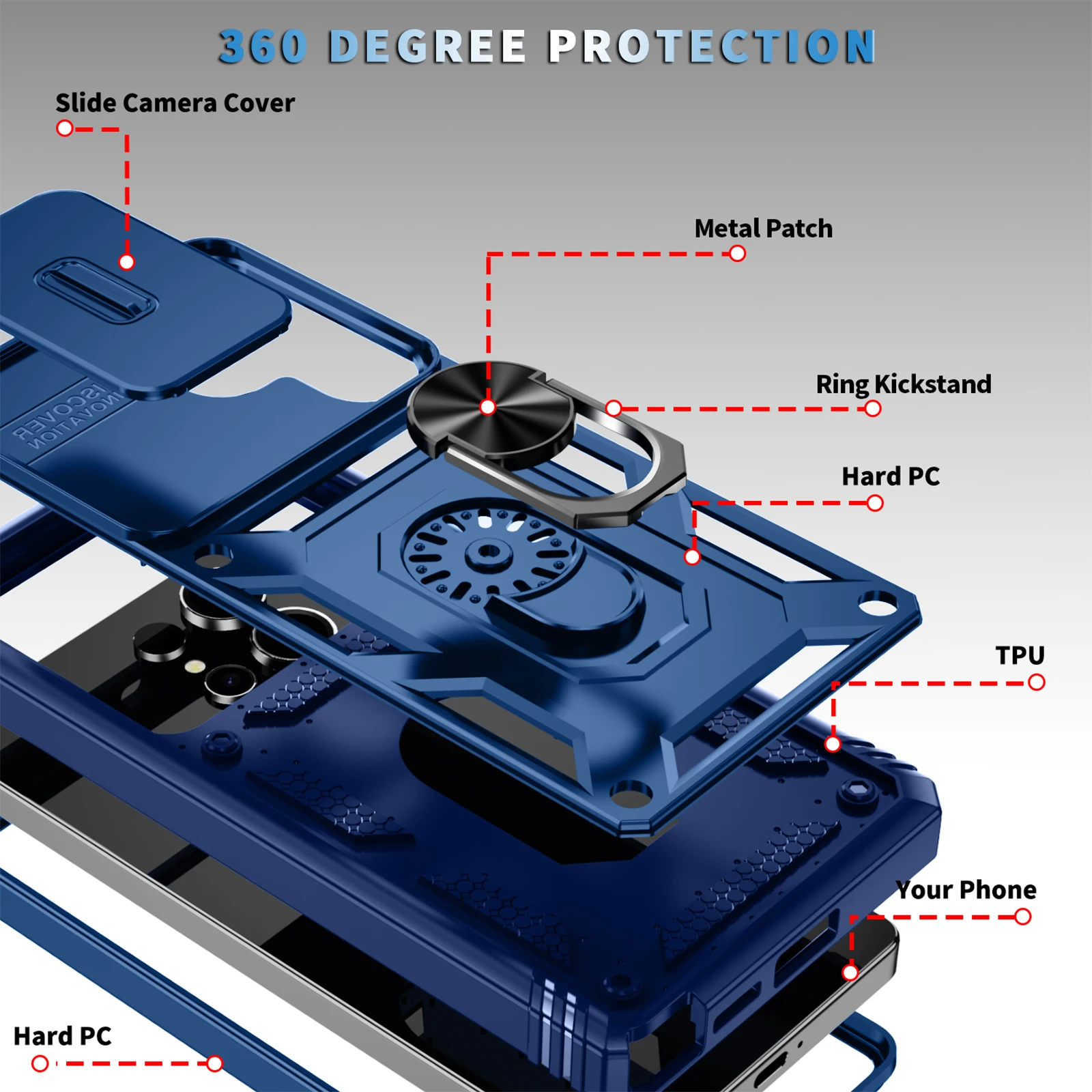 Heavy Duty Smartphone Case with 360-Degree Kickstand and Camera Protection