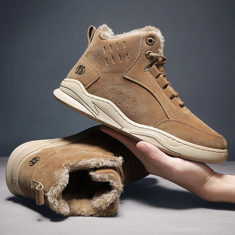 Men's New Brown Boots Winter Men's Snow Boots Waterproof Shoes Plus Fleece Ankle Boots Warm Motorcycle Boots Military Boots