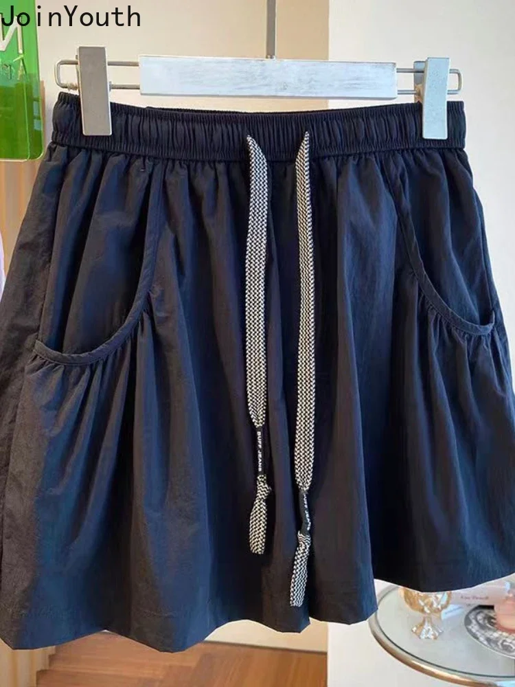 2025 New Bottoms Fashion Womens Shorts Elastic Waist Casual Summer Short Mujer Pockets Korean Pants Pantalones Cortos Mujer