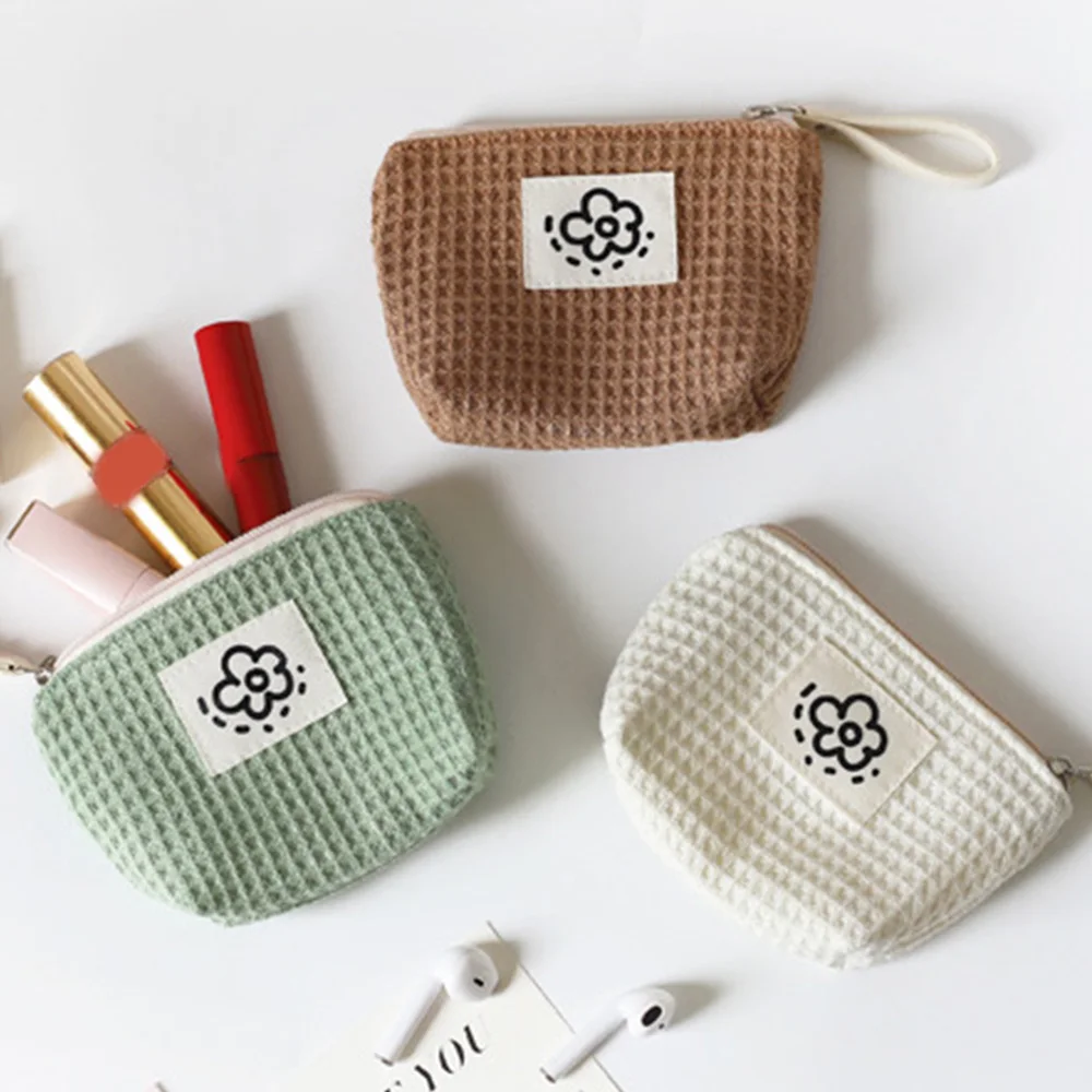 

2023 Simple Waffle Coin Purses Ladies Elegant Small Wallet Fashion Cash Pouch Students Sweet Flower Mini Organizer Bag