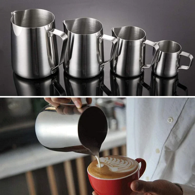 350/600/1000ml Milk Jugs Fashion Silvery Stainless Steel Milk Craft Milk Frothing Pitcher Coffee Latte Frothing Art Jug Mug Cup