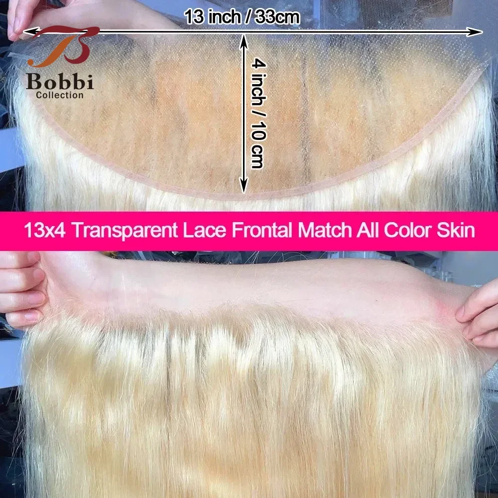 13x4 Lace Frontal Closure Straight 100% Human Hair Pre-Plucked Transparent Free Part #613 Blonde BOBBI