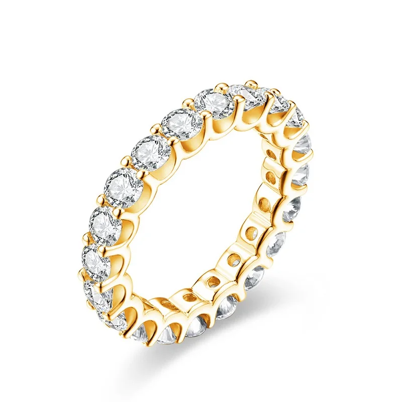 Apaison 925 Sterling Silver 3.5mm Full Row Sparkling Moissanite Ring For Women With GRA Certificate 18K Gold Plated Fine Jewelry