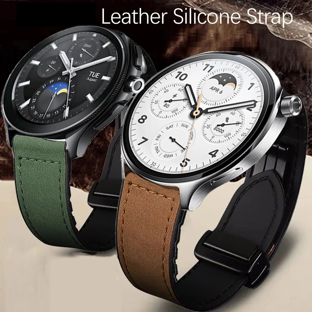 Premium Leather Silicone Magnetic Sport Band, 20mm/22mm,